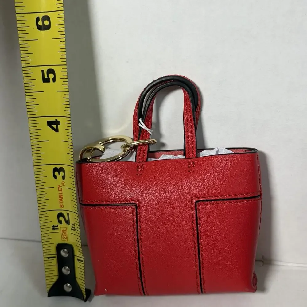 Tory Burch Mini Block-T Tote Bag Charm Key Fob Red Gold Hardware NWT